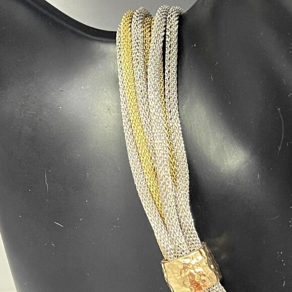 Ballet silver and gold corded chain with hammered gold beads necklace - Picture 5 of 7